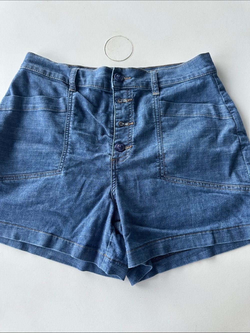 Evereve Indigo High-Rise Button-Front Jean Shorts